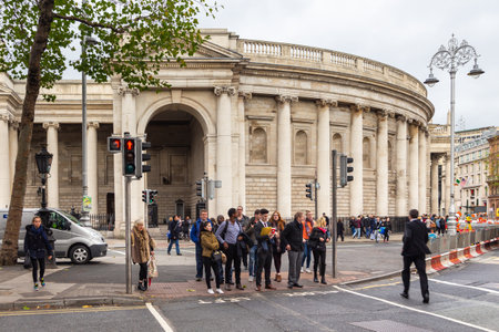 Dublin, Ireland - November 10, 2015: Irish Houses of Parliament in College Green. Bank of Ireland.のeditorial素材