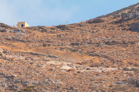 Mesa Vouno Mountain, weather station at the top. Greece, the island of Santorini on southern Aegean...