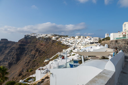 Fira, Santorini Island, Greece- 18 September 2020: The capital of the island is located on the edge of a volcanic caldera.のeditorial素材