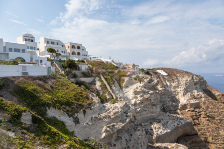 Ormou Athiniou, Santorini Island, Greece- 19 September 2020: View of the white villas on the edge of the caldera.のeditorial素材