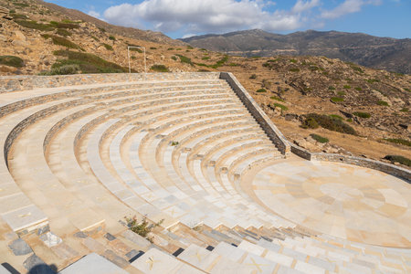 View of the Odyseas Elytis, amphitheater. Open ancient greek style theater with view the sea. Ios...