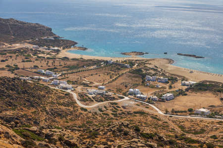 View to the popular Manganari beach with turquoise waters on the island of Ios, Cyclades, Greece