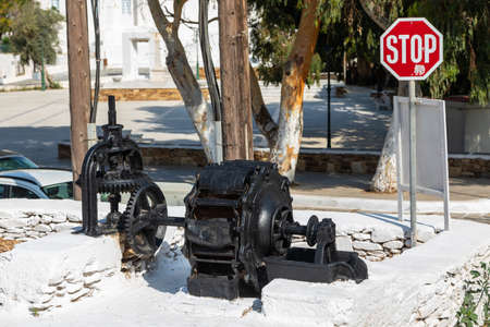 View of the old machine in the center of Chora old town, Ios Island, Greece.