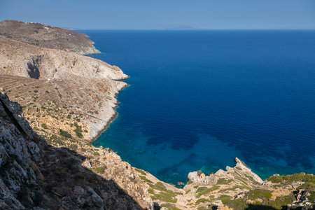 View of the high cliffs of the island of Folegandros, Cyclades Archipelago, Greece.の写真素材