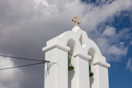 View of the Agios Nikolaos - Analipsi, greek orthodox church. Piso Livadi, Paros Island, Greece.の写真素材