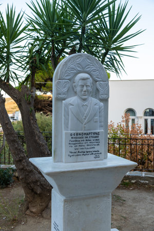 Lefkes, Paros Island, Greece - 27 September 2020: Monument of Heroes in the memorial park.のeditorial素材