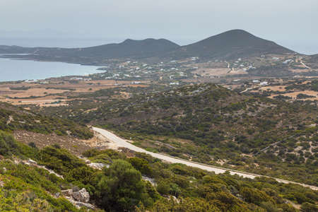 View of the Aegean Coast and hills, Antiparos island, Greece.の写真素材