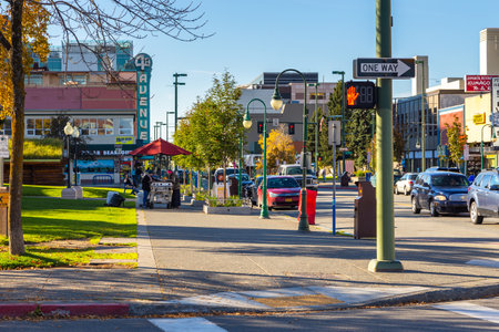 Anchorage, Alaska, USA - September 30, 2016: Modern and historic buildings in the center of town. Downtown.のeditorial素材