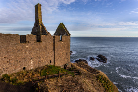 Stonehaven, Aberdeenshire, Scotland, UK - 04 February 2016: View of the ruins courtyard of the 13th century Dunnottar Castle, medieval fortress. Aberdeenshire, Stonehaven, Scotland, United Kingdom.のeditorial素材