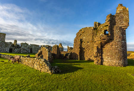 View of the ruins courtyard of the 13th century Dunnottar Castle, medieval fortress. Aberdeenshire, Stonehaven, Scotland, United Kingdom.の写真素材