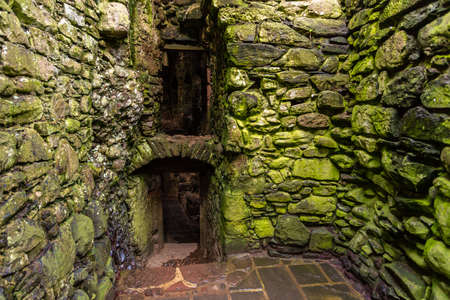 View of the ruins of the 13th century Dunnottar Castle, medieval fortress. Stonehaven,...