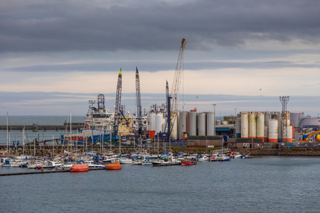 Peterhead, Aberdeenshire, Scotland, UK - February 05, 2016: View of the industrial area. A port and...
