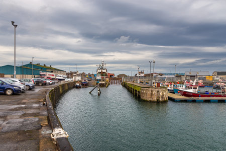 Peterhead, Aberdeenshire, Scotland, UK - February 05, 2016: View of the industrial area. A port and shipyard in a small Scottish town on the shores of the North Sea.のeditorial素材
