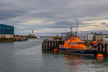 Fraseburgh, Scotland, UK- February 05, 2016: View of the industrial area. A port in a small Scottish town on the shores of the North Sea.のeditorial素材