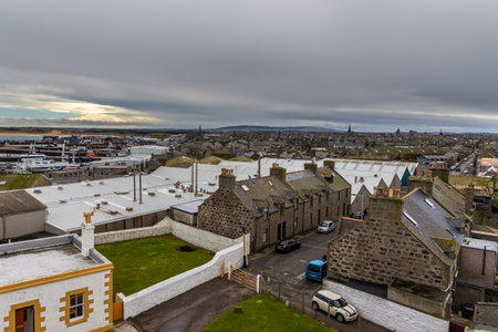 Fraserburgh, Scotland, UK - 05 February 2016: The view from Kinnaird Head Lighthouse on the town.のeditorial素材