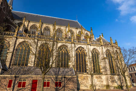 View of the Dordrecht Minster or Church of Our Lady, Grote Kerk. Large church in the Brabantine Gothic style.Protestant Church in the Netherlands.Dordrecht, Netherlands.の写真素材