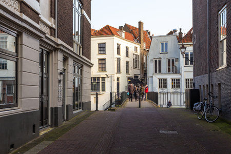 Dordrecht, Netherlands - 11 March 2016: View of the buildings and street in city and municipality in the Western Netherlands.のeditorial素材