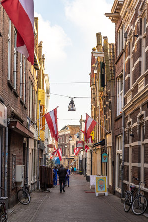 Dordrecht, Netherlands - 11 March 2016: View of the buildings and street in city and municipality in...