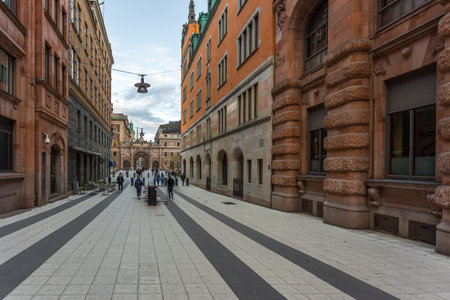 Stockholm, Sweden - April 18, 2016: View of the Gamla Stan, old town in capital city. Central streets of Stockholm, Scandinavia. North Europe.のeditorial素材