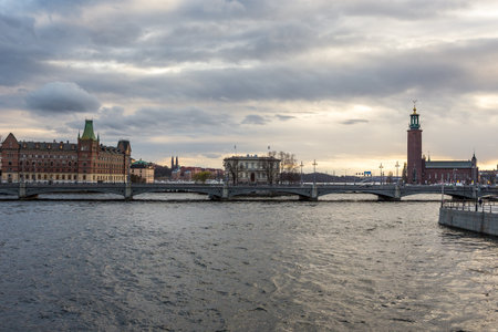 Stockholm, Sweden - April 18, 2016: Panoramic view of Riddarholmen Island and Gamla Stan in Stockholm.のeditorial素材