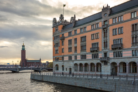 Stockholm, Sweden - April 18, 2016: Panoramic view of Riddarholmen Island and Gamla Stan in Stockholm.のeditorial素材