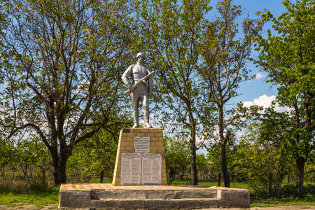 Saharna Noua, Republic of Moldova - 01 May 2016: Monument to the soldier, dedicated to the memory of the heroes who fought against fascist Germany.のeditorial素材