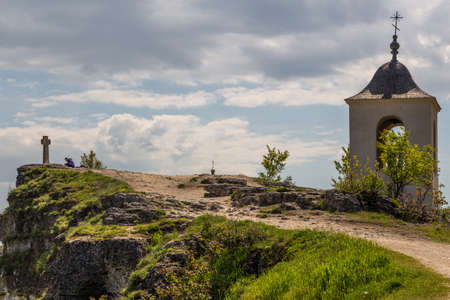 A view of the on St. Mary Church in Reut river valley in Trebujeni, natural landscape of limestone rock. Republic of Moldova.の写真素材