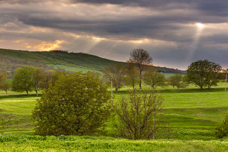 Farmlands and meadows in the Moldavian countryside. Spring season. Republic of Moldova.の写真素材