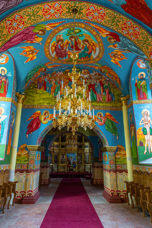 Capriana, Republic of Moldova - 02 May 2016: Interior of the Winter church, the part of Capriana...