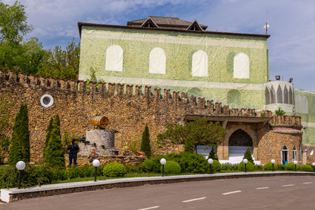 Milesti Mici, Republic Of Moldova - 03 May 2016: View of the largest vineyard in the world in a small Moldavian village. The building and the park around.のeditorial素材