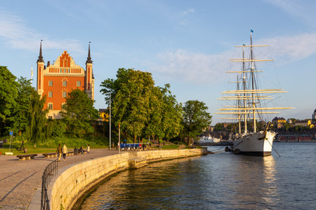Stockholm, Sweden - May 29, 2016: View of the af Chapman, Dunboyne, full-rigged steel ship moored on the western shore of the islet Skeppsholmen in central Stockholm.のeditorial素材