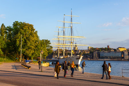 Stockholm, Sweden - May 29, 2016: View of the af Chapman, Dunboyne, full-rigged steel ship moored on the western shore of the islet Skeppsholmen in central Stockholm.のeditorial素材