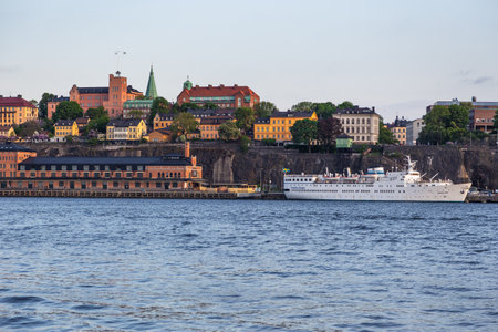 Stockholm, Sweden - May 29, 2016: Ships moored in the port of Gamla Stan, the old historic city of Stockholm.のeditorial素材