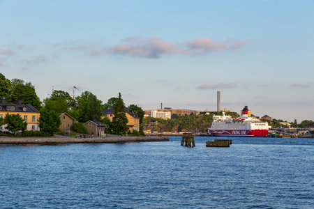 Stockholm, Sweden - 29 May 2016: Passenger ferry Viking Line moored in the port of capital city, the historic city of Stockholm.のeditorial素材