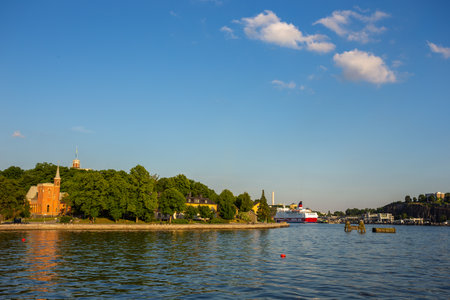 Stockholm, Sweden - 25 June 2016: Passenger ferry Viking Line moored in the port of capital city, the historic city of Stockholm.のeditorial素材
