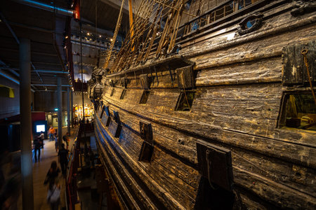 Stockholm, Sweden - 25 June 2016: Vasa Museum, Vasamuseet, Museum interior with a well-preserved 17th century warship Vasa, which sank on its first voyage in 1628.のeditorial素材