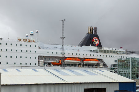 Thorshavn, Faroe Islands, Denmark - 03 May 2018: A large passenger ferry of the Smyril-Line moored...