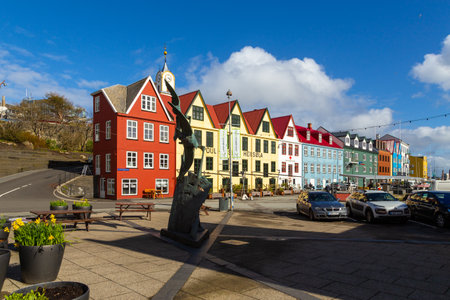 Thorshavn, Faroe Islands, Denmark - 03 May 2018: Colorful buildings in the center of capital city Thorshavn on the Streymoy Island.のeditorial素材
