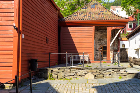 Bergen, Norway - 27 May 2018: View of the Bryggen series of Hanseatic heritage commercial buildings lining up the eastern side of Vagen harbor.のeditorial素材