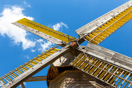 Dutch type windmill from Brusy in open-air museum, Kashubian Ethnographic Park. Wdzydze Kiszewskie,...