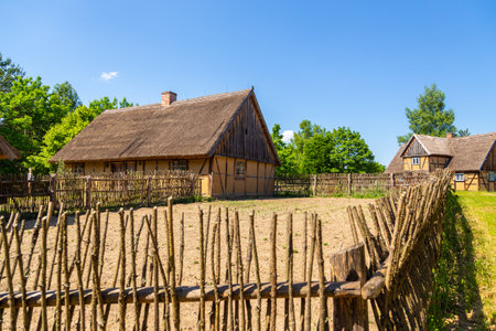 Thatched cottage in open-air museum, Kashubian Ethnographic Park. Wdzydze Kiszewskie, Poland.のeditorial素材