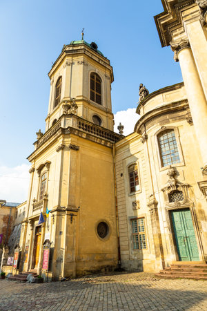 Lviv, Ukraine - 08 June 2018: Corpus Christi Church and Monastery Dominicans in Lviv. Architecture of old historic town.のeditorial素材