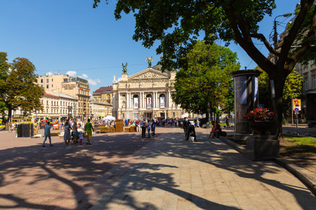 Lviv, Ukraine - 09 June 2018: The Opera House in the center of the city. The center of Lviv near the Opera House. Streets and buildings in the old town. Picture taken during a trip to Lviv.のeditorial素材