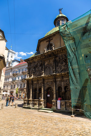 Lviv, Ukraine - 09 June 2018: The Boim Chapel, monument of religious architecture in Cathedral Square.のeditorial素材