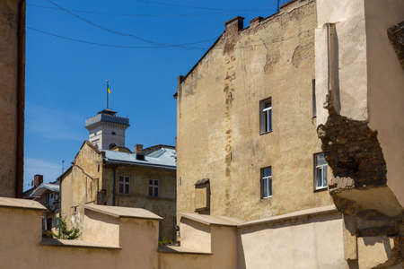 Traditional buildings in historical Old town of Lviv. Ukraine.