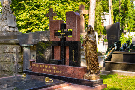 Lviv, Ukraine - 09 June 2018: Graves in Lychakiv Cemetery, State History and Culture Museum-Preserve, historic cemetery in Lviv.のeditorial素材