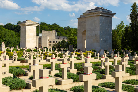 Lviv, Ukraine - 09 June 2018: The Cemetery of the Defenders of Lviv in Lychakiv Cemetery, State History and Culture Museum-Preserve, historic cemetery in Lviv.のeditorial素材