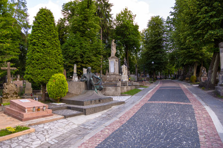 Lviv, Ukraine - 09 June 2018: Graves in Lychakiv Cemetery, State History and Culture...