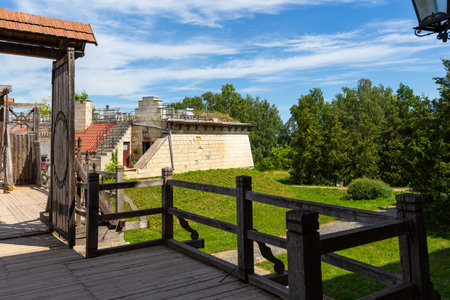 Zolochiv, Ukraine - 10 June 2018: Gate to the Zolochiv Castle, a residence of the Sobieski noble family on a hill.のeditorial素材