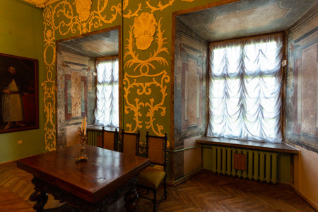 Olesko, Ukraine - 10 June 2018: The rich interior of the Olesko Castle, located about seventy-five kilometers from Lviv, the largest city in western Ukraine.のeditorial素材